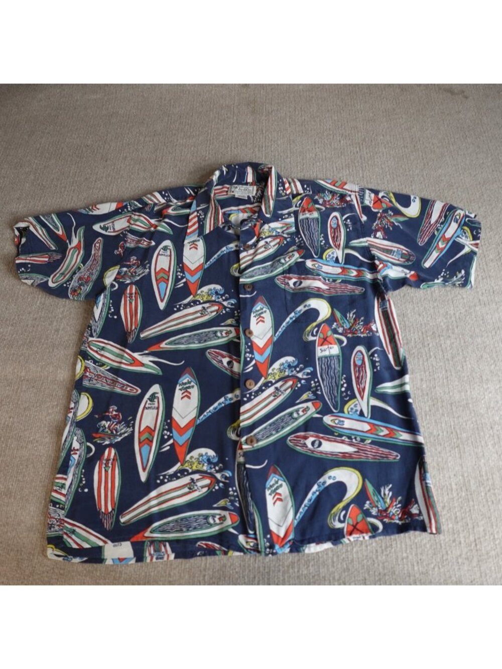Avanti Mens Shirt Medium Blue Hawaiian Surfboards Beach Boys Loop Collar Vintage